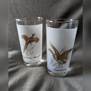Vintage Two Frosty Golden Duck Drinking Glasses